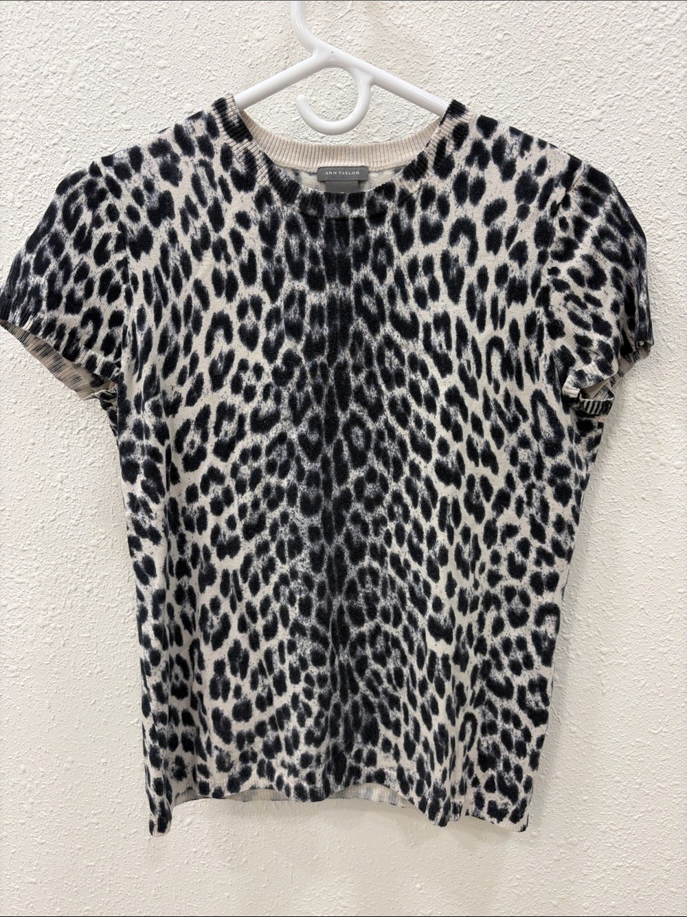 Animal Leopard Print Short Sleeve Sweater Top - Black & Cream